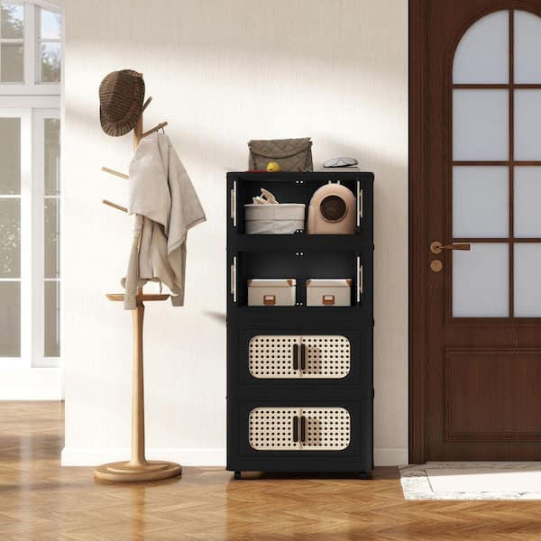 40 in. H x 20 in. W Black Plastic Folding Storage Cabinet with