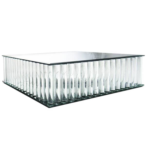 1-Tier Clear Square Mirror LED Fairy Light Up Glass Columns Cake Stand Dessert Display Tray 14 in.
