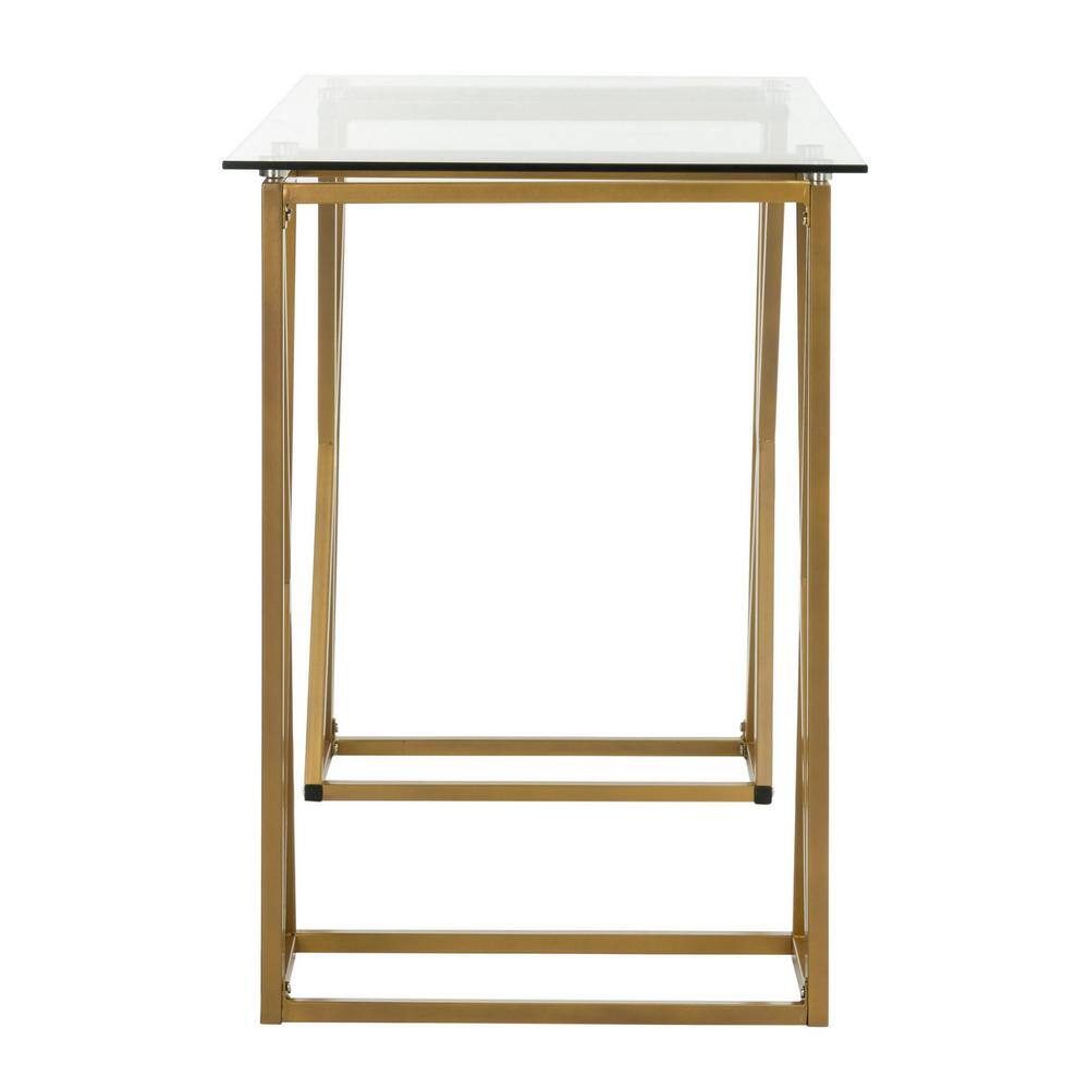 Sophisticated Gold Finish 43'' Glass Top Home Office Desk
