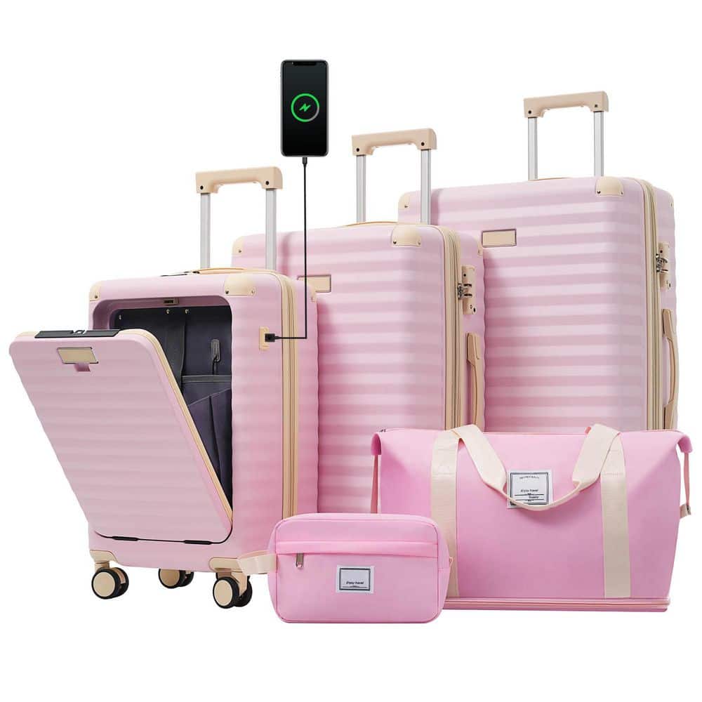 Poooli L2 ピンクセット Polibi 5-Piece Pink Hardside Luggage Set w/ Spinner Wheels TSA