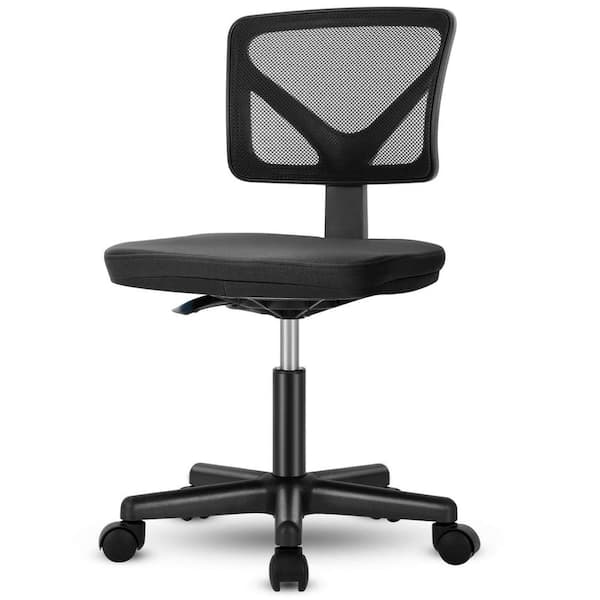 FENBAO Black Armless Office Chair Breathable Mesh Covering Silent Swiveling Casters Low Back Support for Computer Tasks