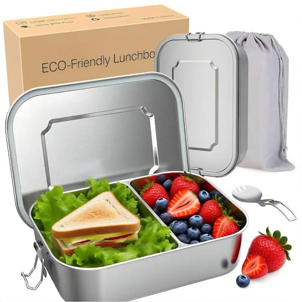 Stackable Airtight Leakproof 304 Stainless Steel Lunch Box with Double Buckle Handle 3-Pack