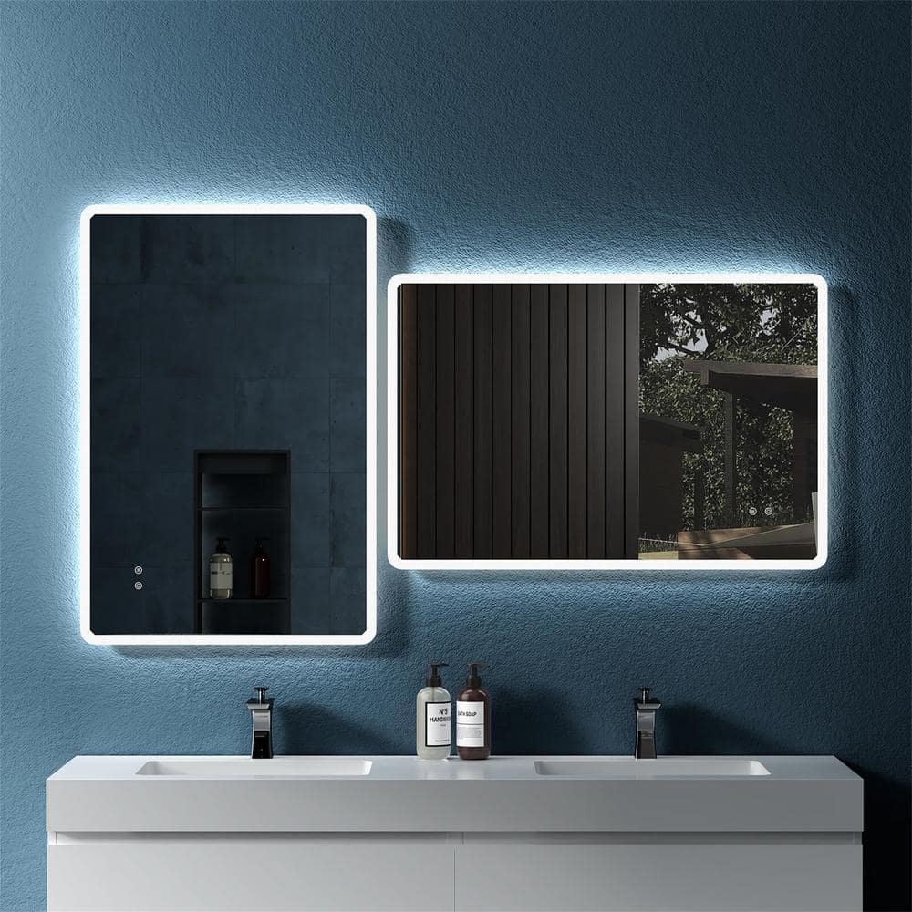 Funkol 36 In. W X 24 In. H Large Rounded Rectangular Frameless With 3 