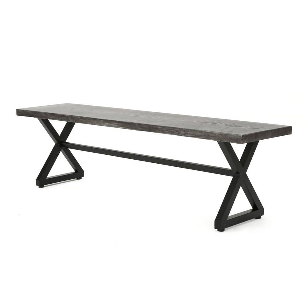 Outdoor Aluminum Dining Bench with Steel Frame, Grey / Black
