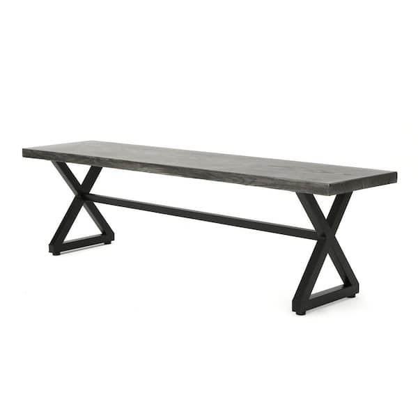 Unbranded Outdoor Aluminum Dining Bench with Steel Frame, Grey / Black