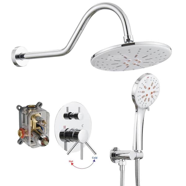 BWE Single Handle 3 Spray Rain Shower Head Round Shower Faucet 2.5 GPM With High Pressure in Polished Chrome(Valve Included)