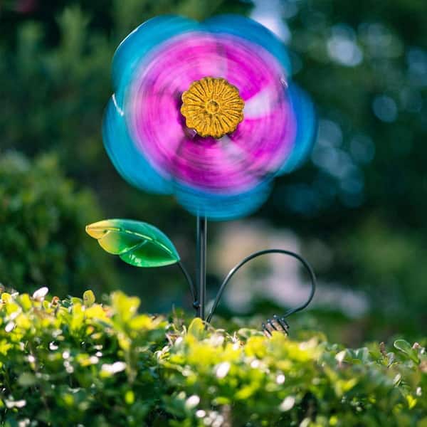 工芸品   WINDFLOWER Reflections 28.7 in. H Purple Flower Metal Wind Spinners(2-Pack) D0B28YZ6Z8