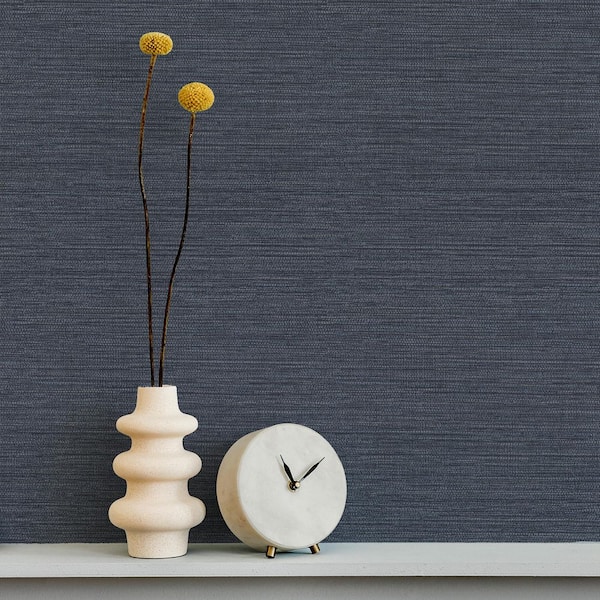 Miya Dark Blue Faux Grasscloth Wallpaper