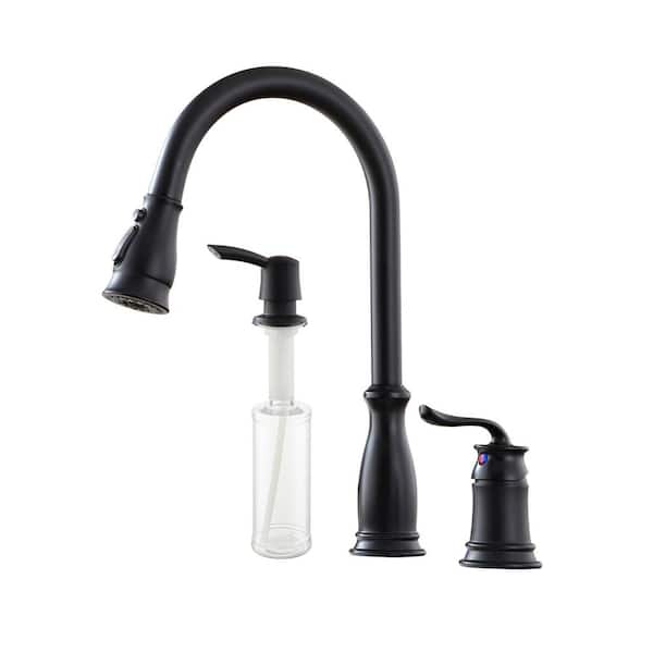 1.8 GPM 3-Spray Patterns Single Handle No Sensor Pull Down Sprayer Kitchen Faucet with Soap Dispenser in Matte Black