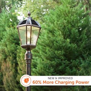 Royal Bulb Series 1-Light Brushed Bronze Outdoor Weather Resistance Solar LED Post Light with 3 in. Fitter and Bulb