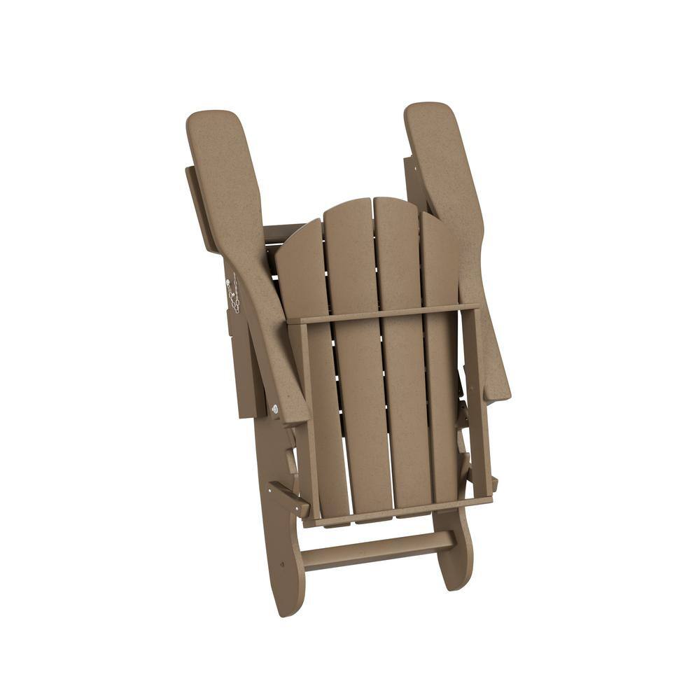 Weathered Wood 3-Piece HDPE Adirondack Chair Set with Side Table