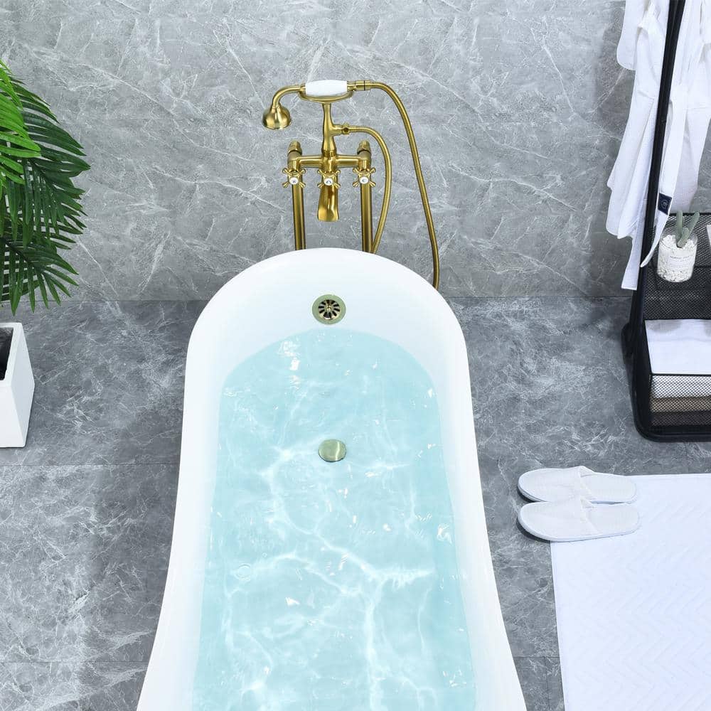 Brushed Gold Stainless Steel Freestanding Tub Faucet with Handshower