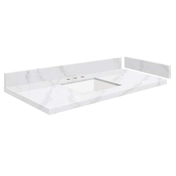 Transolid Silestone 42.5 in. W x 22.25 in. D Quartz White Rectangular Single Sink Vanity Top in Calacatta Gold