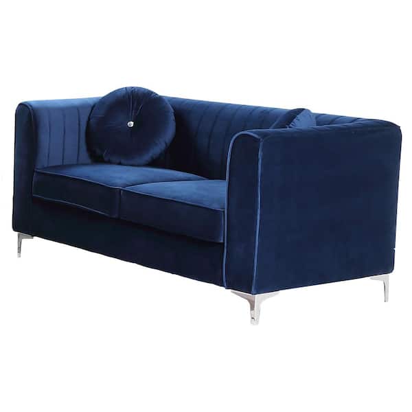 Best Master Furniture Syracuse 64 in. Blue Velvet 2-Seater Loveseats