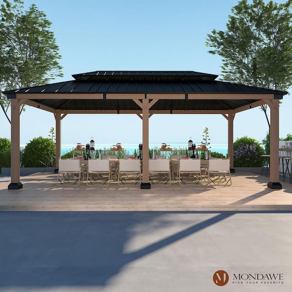 Beverly Hills 12 ft. x 20 ft. Cedar Wood Frame Outdoor Patio Gazebo with Galvanized Steel Double Hardtop, Ceiling Hook