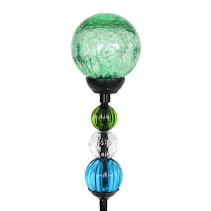 Solar Crackle Ball and Bead 2.46 ft. Green Metal Garden Stake