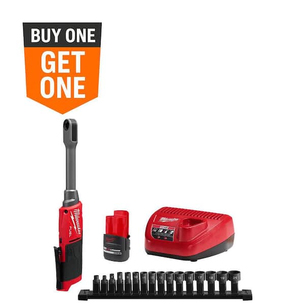 M12 FUEL INSIDER 12V Lithium-Ion Brushless Cordless 1/4 in. - 3/8 in. Extended Reach Box Ratchet Kit w/ Battery, Charger