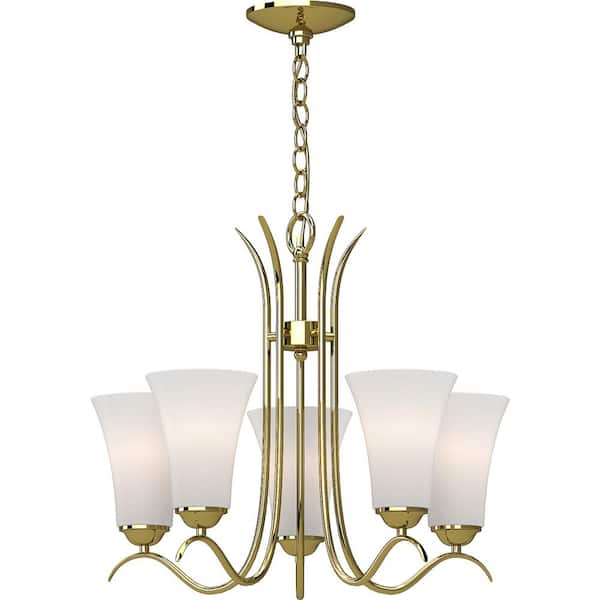 Volume Lighting 5-Light Polished brass Chandelier with Frosted Glass shade