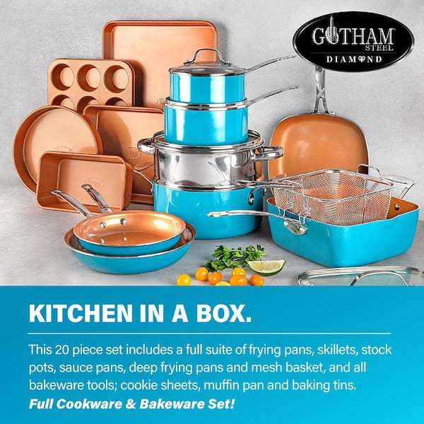Gotham Steel Pro Ti-Ceramic 20-Piece Cookware Set  Cast iron cookware set, Cookware  set, Cast iron cookware