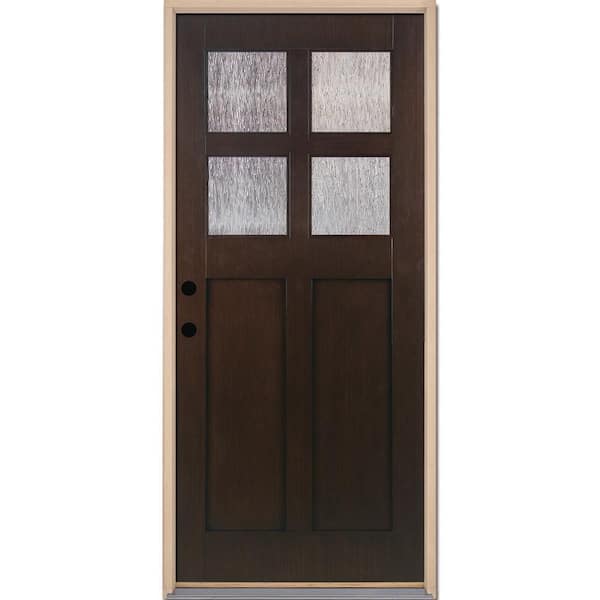 Feather River Doors 37.5 in. x 81.625 in. 4-Lite Cord Craftsman Stained Cocoa Teak Right-Hand Inswing Fiberglass Prehung Front Door