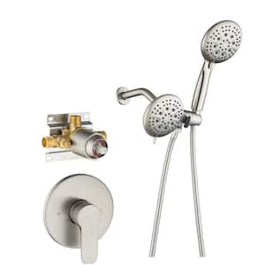 Single-Handle 6-Spary Settings Round High Pressure Shower Faucet with Dual Shower in Brushed Nickel (Valve Included)