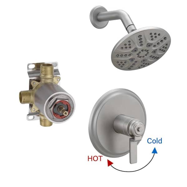 BWE Single Handle 6-Spray Shower Faucet Set Trim Kit 1.8 GPM with Valve and Filtered Shower Head in. Brushed Nickel(1 Pack)