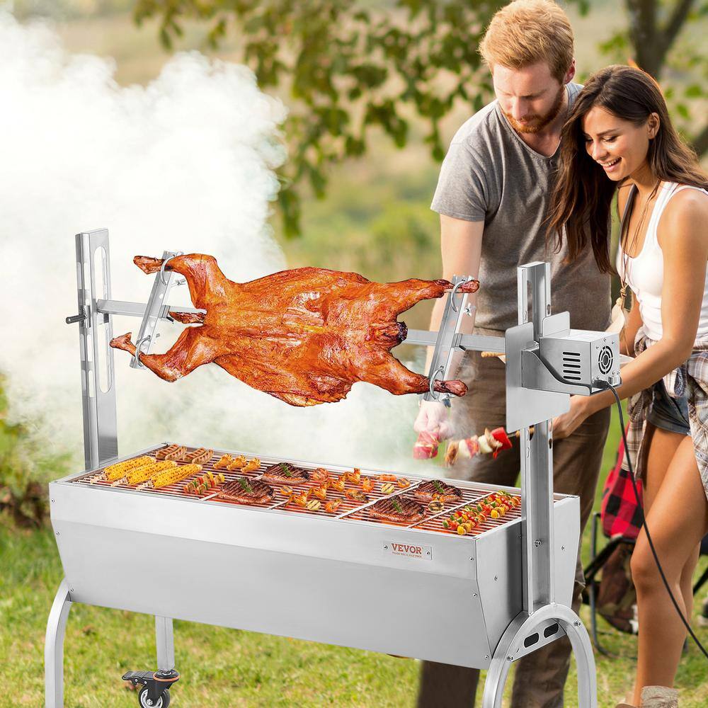 Stainless Steel Rotisserie Grill with Electric Motor and Wheels