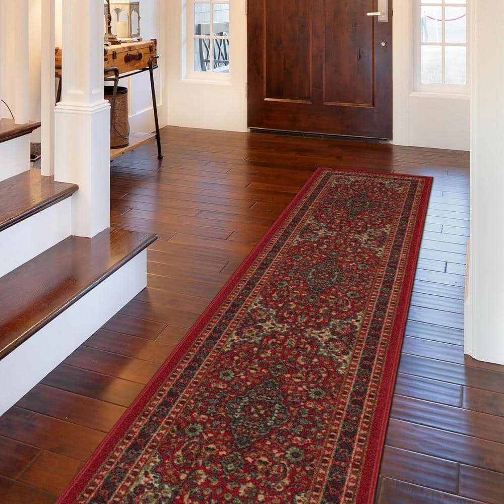 Red Oriental Design Washable Non-Slip Runner Rug