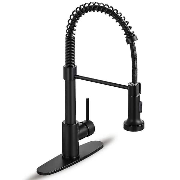 Single Handlem Deck Mount Standard Kitchen Faucet Stainless Steel 1 Handle Pull Out Faucet in Matte Black