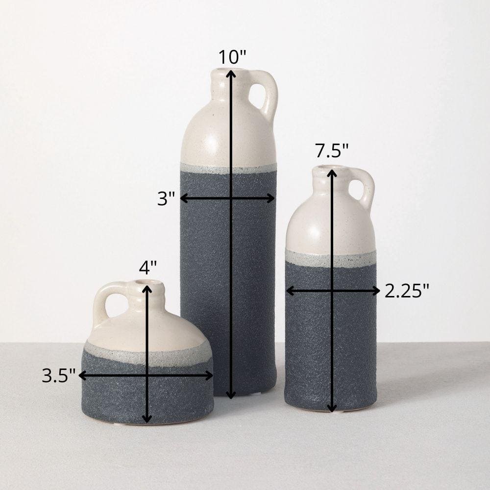 Set of 3 White and Black Textured Ceramic Jug Vases