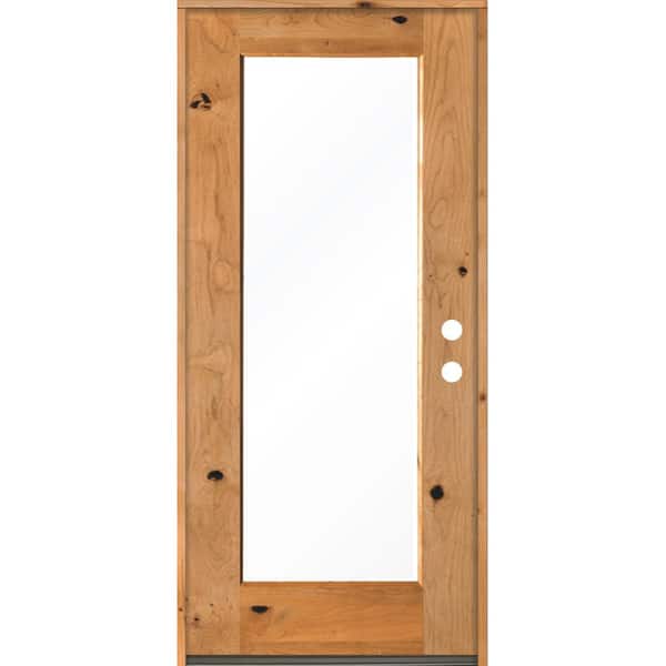 Krosswood Doors 36 in. x 80 in. Rustic Knotty Alder Wood Clear Full-Lite w. Clear Stain Left Hand Inswing Single Prehung Front Door