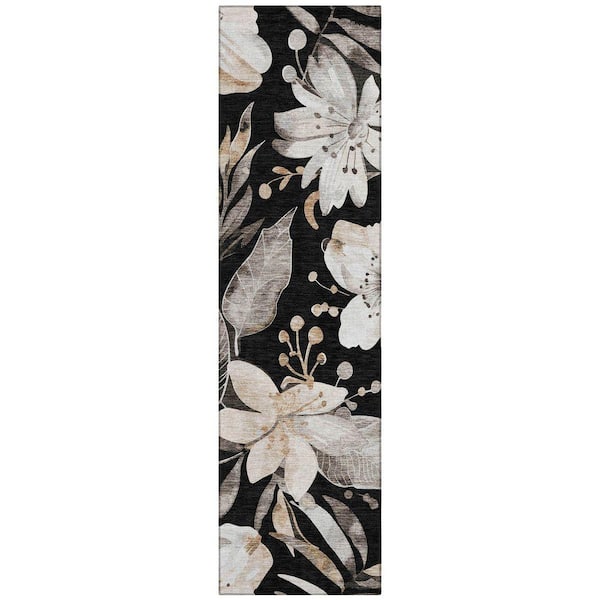 Chantille Machine Washable Indoor/Outdoor Abstract ACN2260 Black 2 ft. 3 in. x 7 ft. 6 in. Runner Rug
