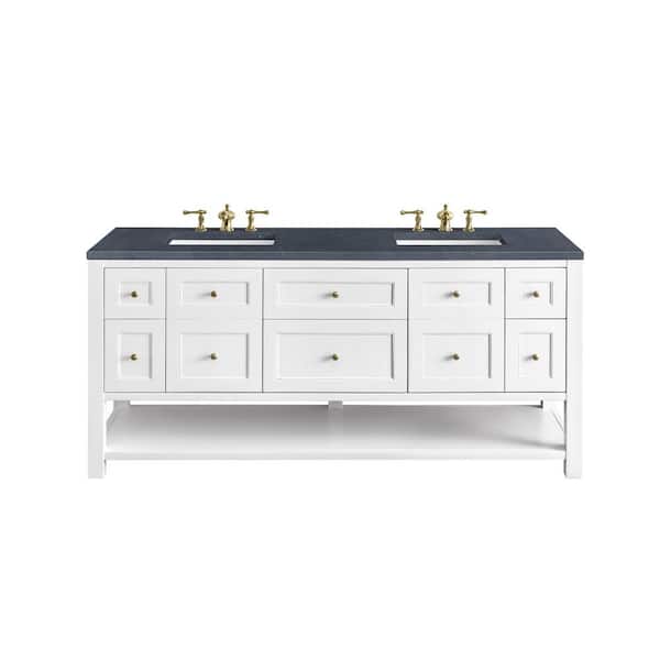 James Martin Vanities Breckenridge 72.0 in. W x 23.5 in. D x 34.2 in . H Bathroom Vanity in Bright White with Charcoal Soapstone Quartz Top