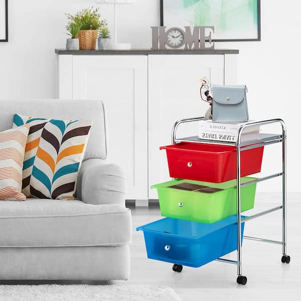 3-Drawer Steel Rolling Cart Storage Bin Organizer Rolling with/Plastic Drawers Rainbow