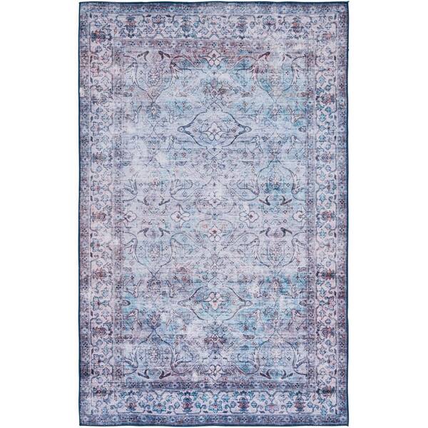 SAFAVIEH Tuscon Aqua/Pink Doormat 3 ft. x 5 ft. Machine Washable Distressed Border Area Rug