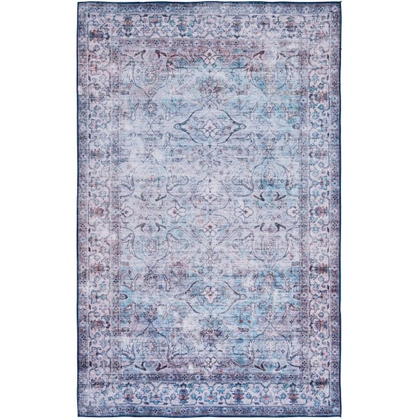 SAFAVIEH Tuscon Aqua/Pink 4 ft. x 6 ft. Machine Washable Distressed Border Area Rug