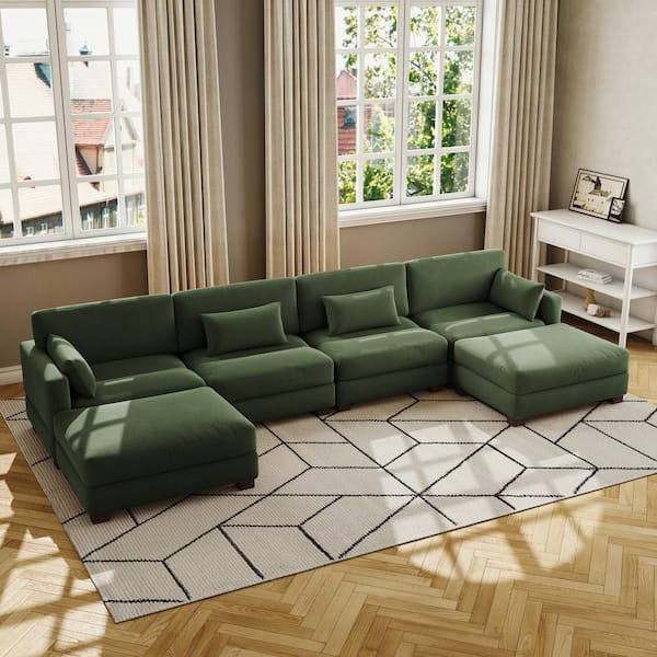 Uixe 160 in. Square Arm 6-piece Corduroy Upholstered U-Shaped