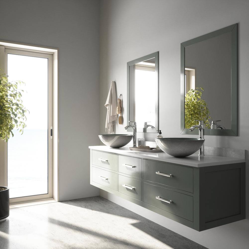 Simply Silver Round Glass Vessel Sink with Chrome Faucet