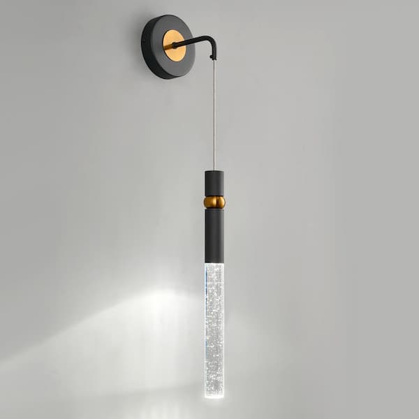 Home Lighting 1-Light Black Modern LED Wall Light Fixtures Wall Sconces Crystal Bathroom Light Indoor for Bedroom, 1Pack