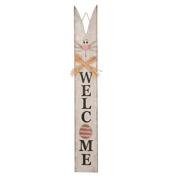 Glitzhome 42 in. H Wooden Easter Welcome Porch Sign with Bunny Ears