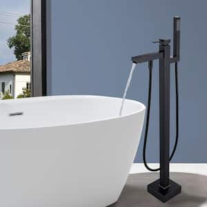 Single-Handle Floor Mounted Freestanding Tub Faucet with Hand Shower in Matte Black