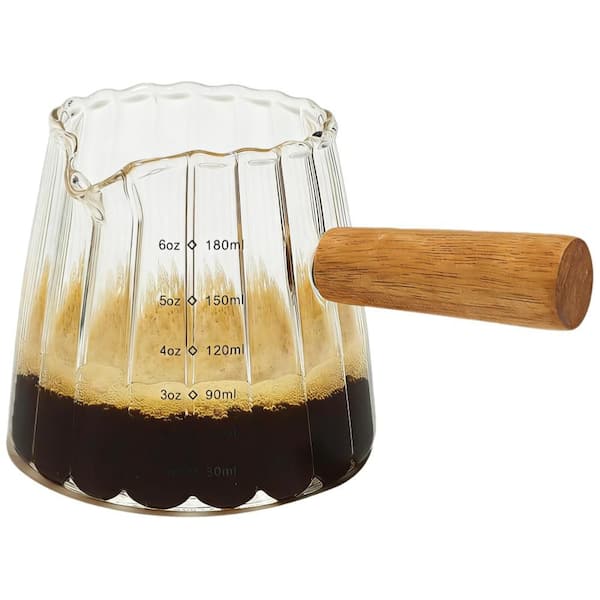 6 oz. Glass Measuring Cup with Ribbed Milk Frothing Pitcher for Coffee Making, Espresso Cups and Accessories (1-Pack)