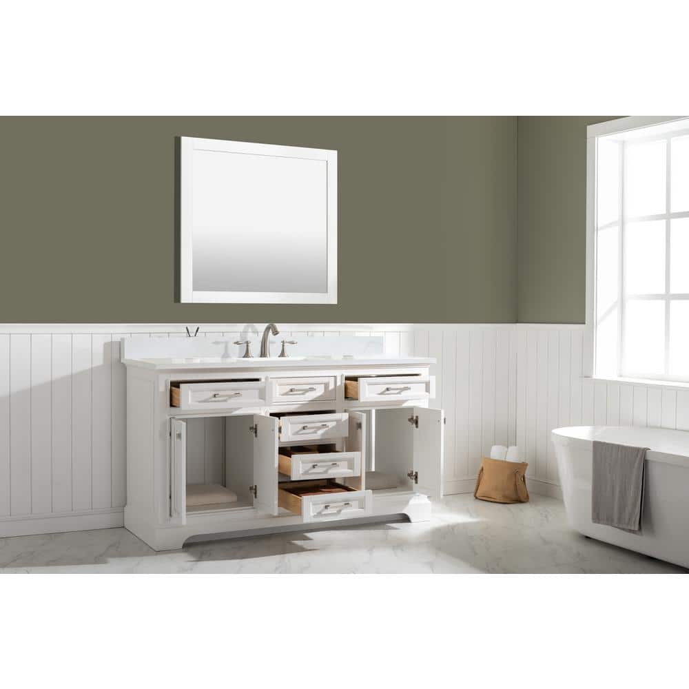 Milano 60" White Birch Single Vanity with Marble Top