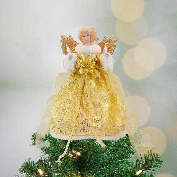 Northlight 12 in. Lighted Gold Angel with Wings Christmas Tree Topper Clear Lights 34850967