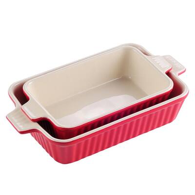 2-Piece Red Rectangle Porcelain Bakeware Set 12 in. and 13 in. Baking Dish