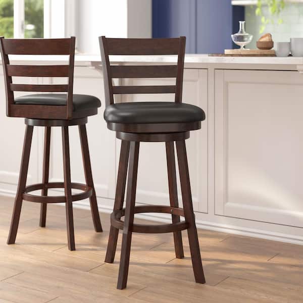 31 in. Espresso/Black Full Wood Bar Stool with Leather/Faux Leather Seat