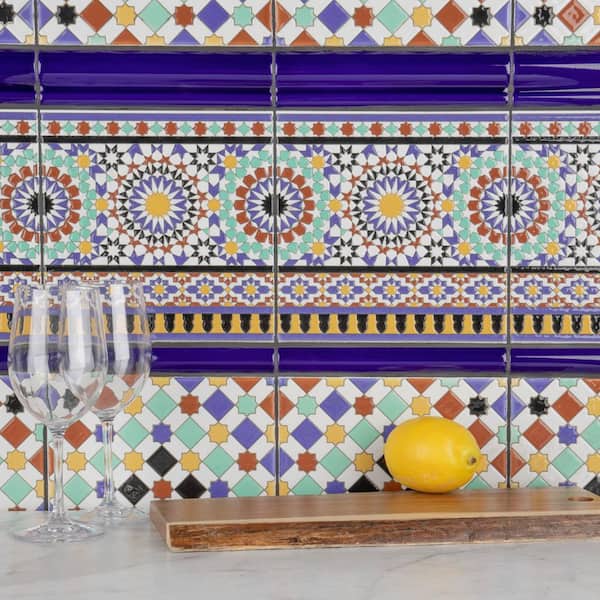 Sevillano Chair Rail Azul Cobalto 2 in. x 7-7/8 in. Glossy Ceramic Wall Tile Trim