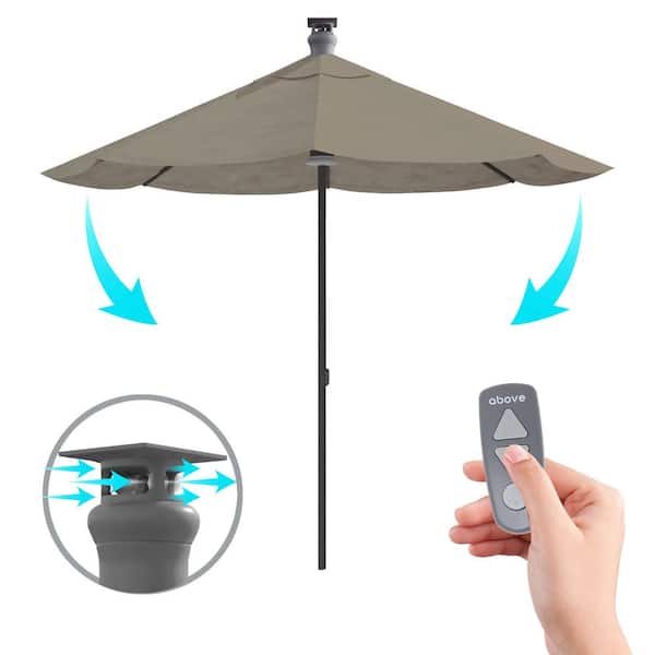 ABOVE Height Series 9 ft. Smart Market Patio Umbrella, Remote Controlled, LED Light, Wind Sensor - Sunbrella Spectrum Dove