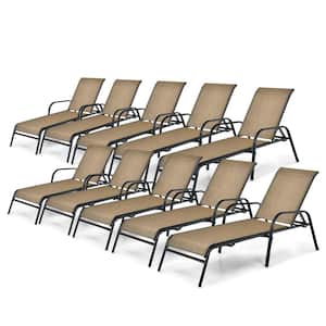 Patio Stackable Chaise Lounge Chair Recliner with Adjustable Backrest (Set of 10)