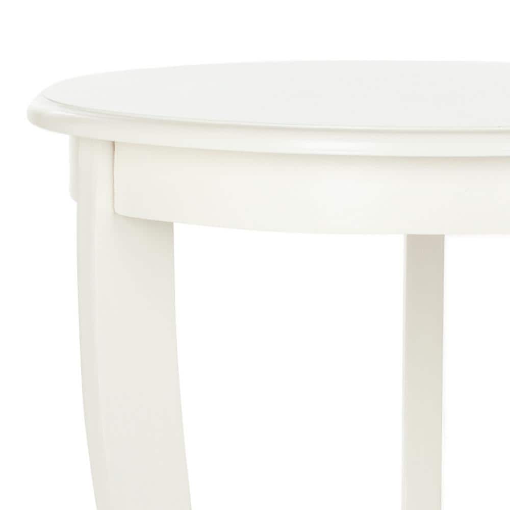 Transitional Round Wood & Stone Pedestal Side Table in Distressed Cream